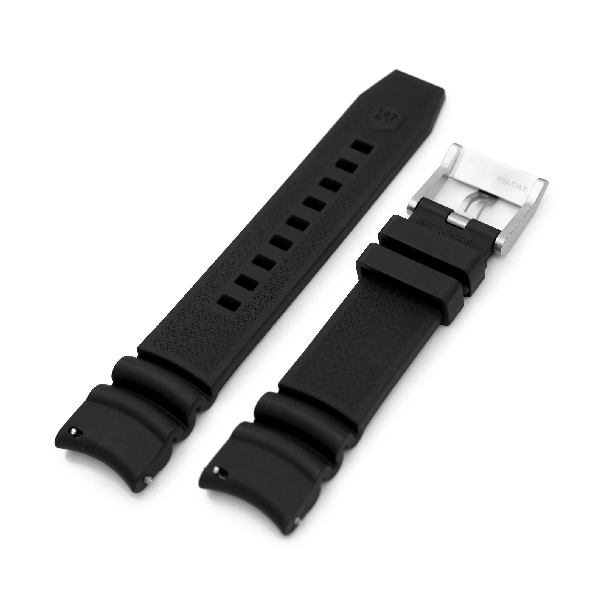 Q.R. Firewave Resilient Curved End FKM rubber Watch Strap, Black 22mm