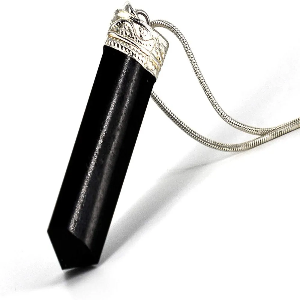 Raw Black Tourmaline Crystal Healing Pendant Necklace - Premium Carrying Pouch - Best Gifts for Moms