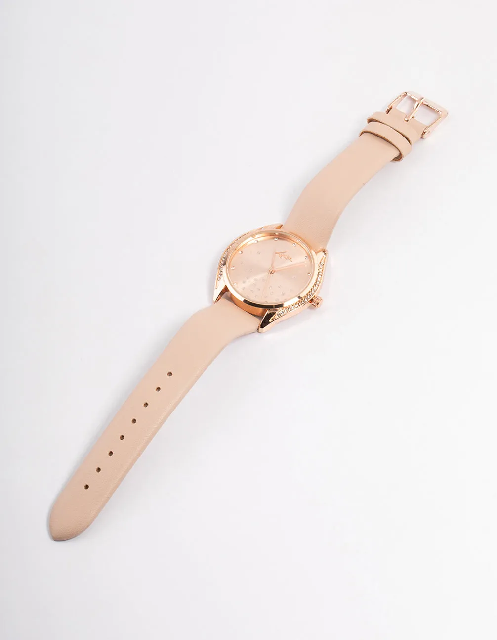 Rose Gold Diamante Scatter Faux Leather Watch