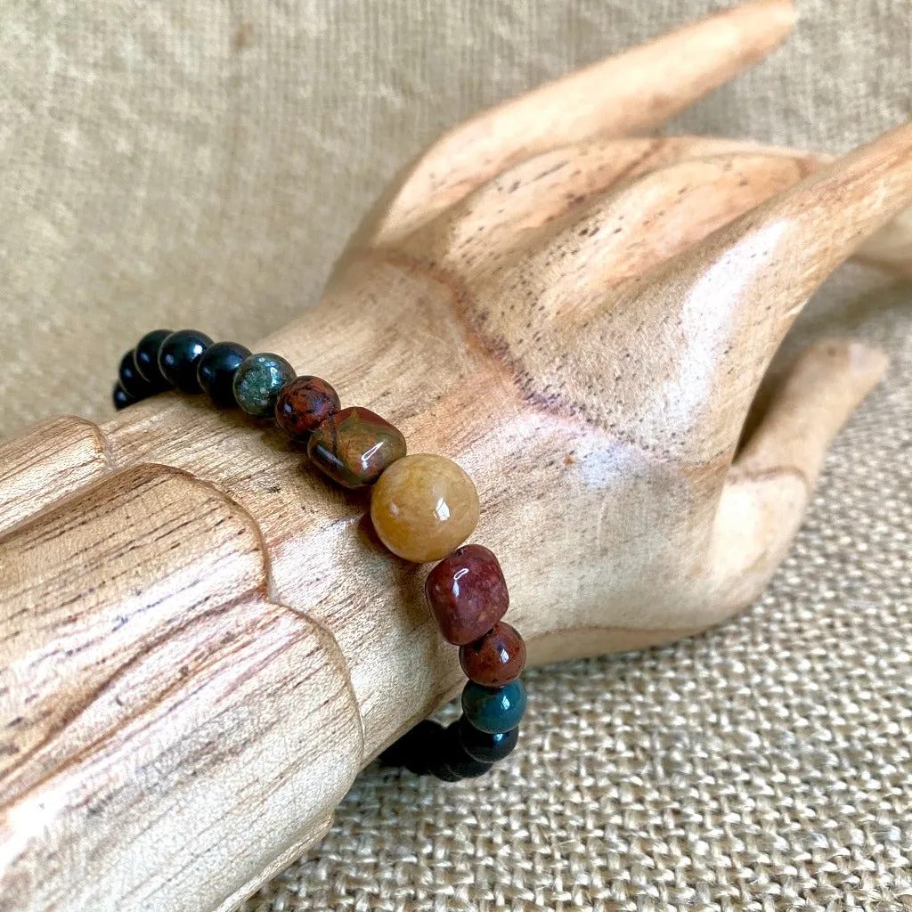 Shungite Bracelet, Kabamby Ocean Jasper, Yellow Aventurine, Red Tiger's Eye