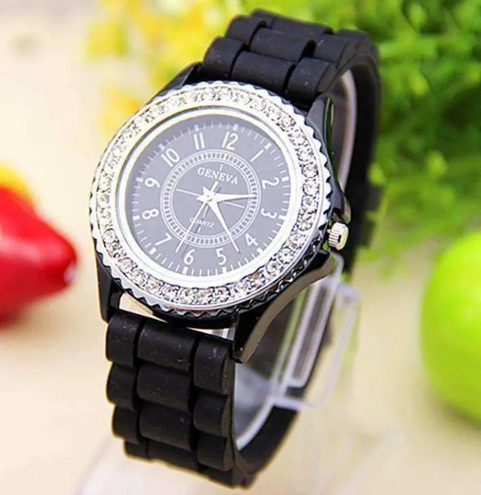 Sparkly Silky Silicone Watch in Black