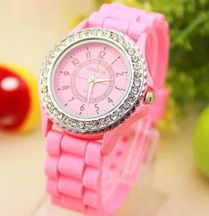 Sparkly Silky Silicone Watch in Pink For Woman