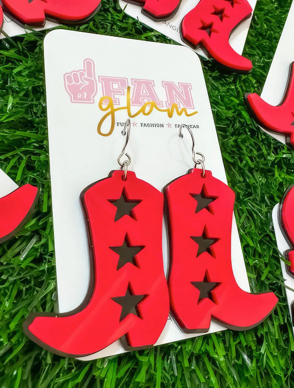 Team Color Acrylic Dangle Boot Earrings