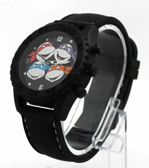 Teenage Mutant Ninja Turtles Heads Black Rubber Strap Watch (TMN9086)