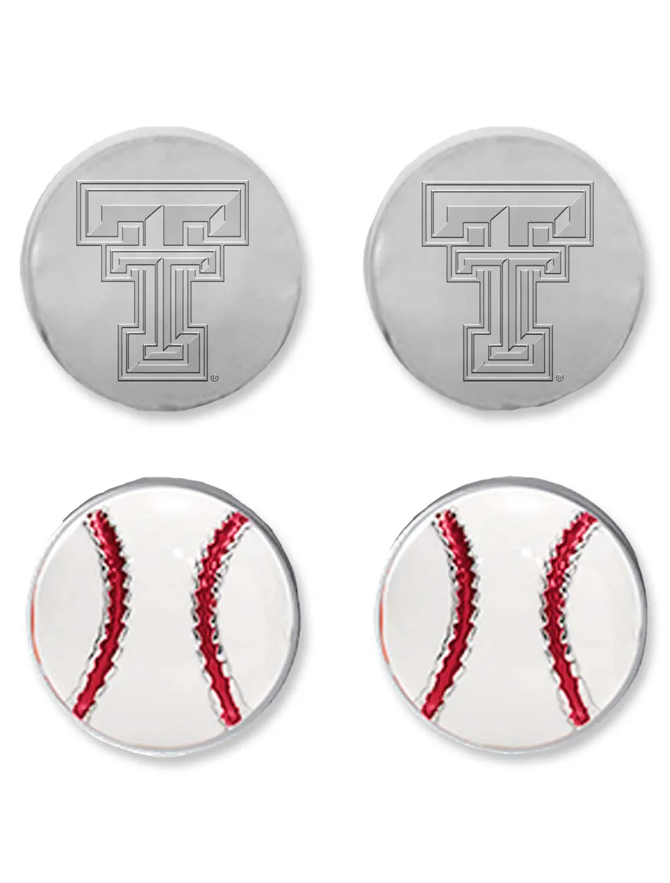 Texas Tech Red Raiders "Double Play Baseball" 2 Pack Earrings