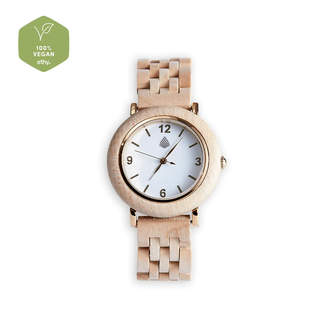 The Birch Women's Vegan Wooden Watch | Gold & Natural