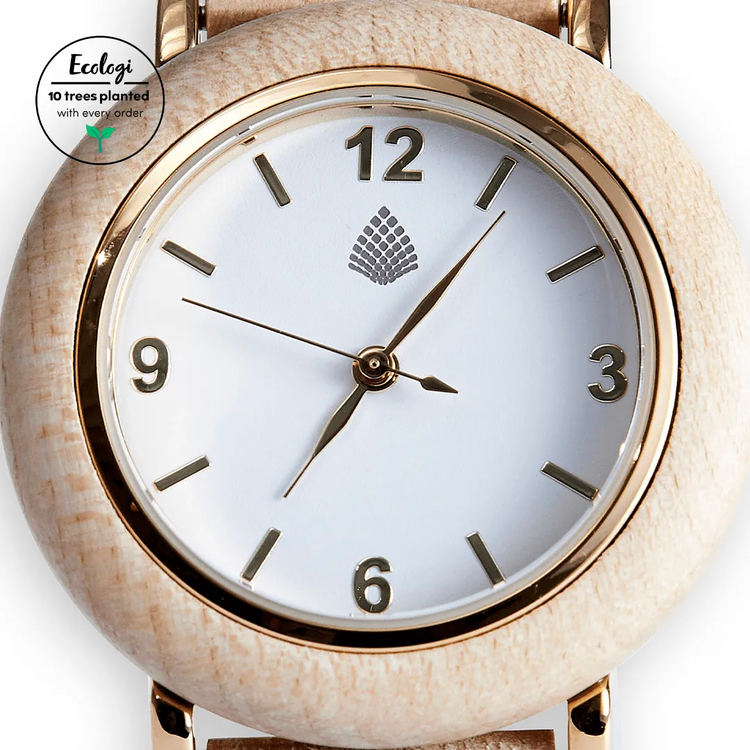 The Birch Women's Vegan Wooden Watch | Gold & Natural