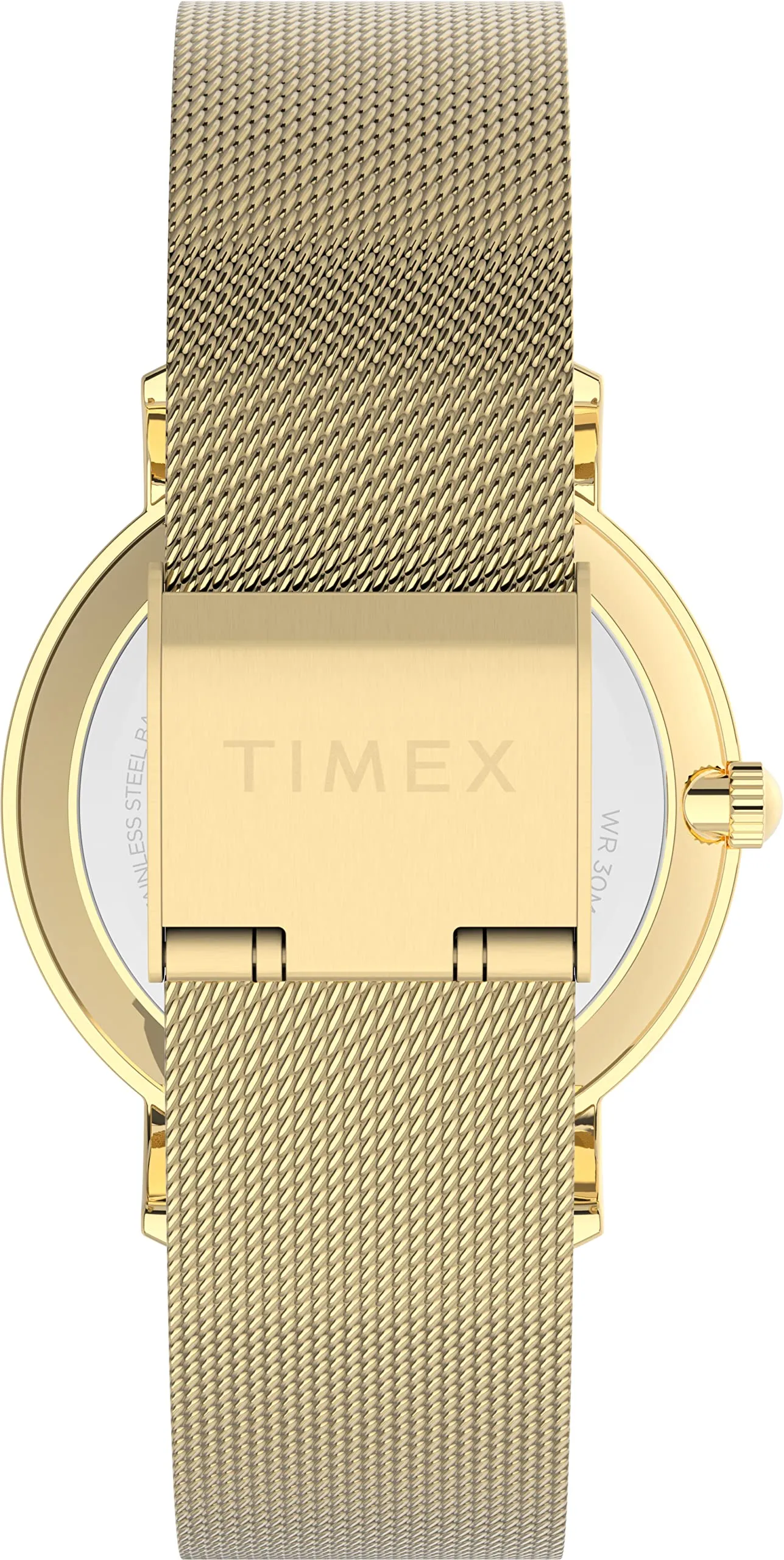 TIMEX Women Stainless Steel Analog Black Dial Coloured Quartz Watch, Round Dial With 34 Mm Case Width - Tw2V52300Uj, Band Color-Gold