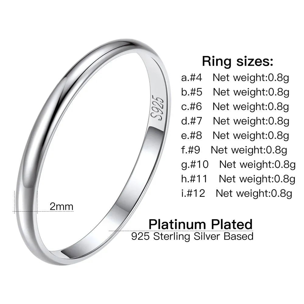 Unisex Simple Delicate 925 Sterling Silver High Polished Plain Dome Stacking Band Ring