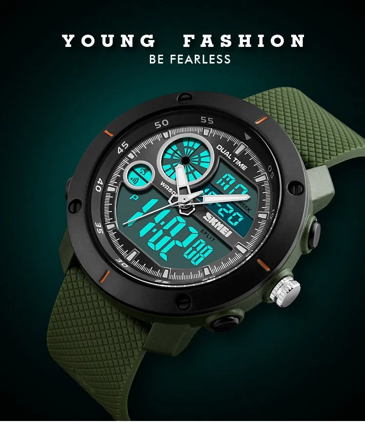 V2A S-Shock Military Green Analog Digital Fashion Sport Watches for Men's and Boys