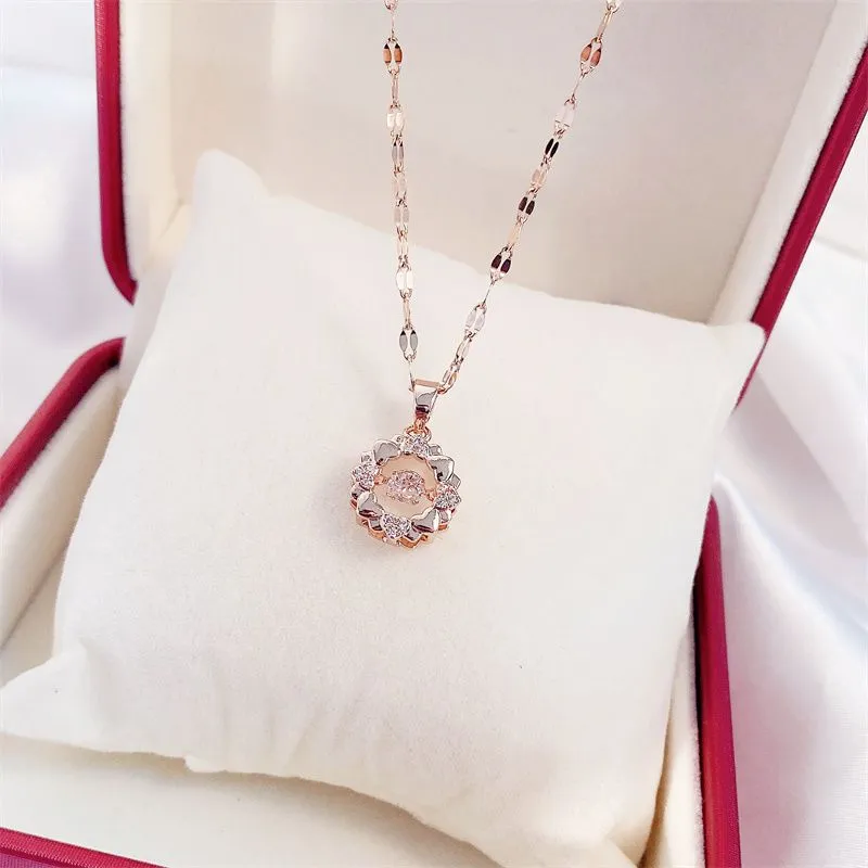 Valentines Day Gift Perfume Bottle Pendant Titanium Steel Necklace Korean Trend Zircon Luxury Female Necklace Charm Jewelry Gift Fashion Jewelry Woman