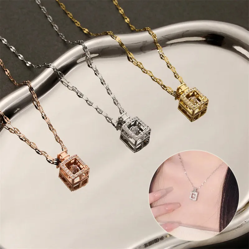 Valentines Day Gift Perfume Bottle Pendant Titanium Steel Necklace Korean Trend Zircon Luxury Female Necklace Charm Jewelry Gift Fashion Jewelry Woman