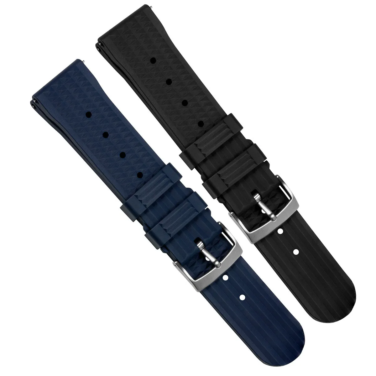 Waffle Pattern FKM Rubber Dive Watch Strap - Black