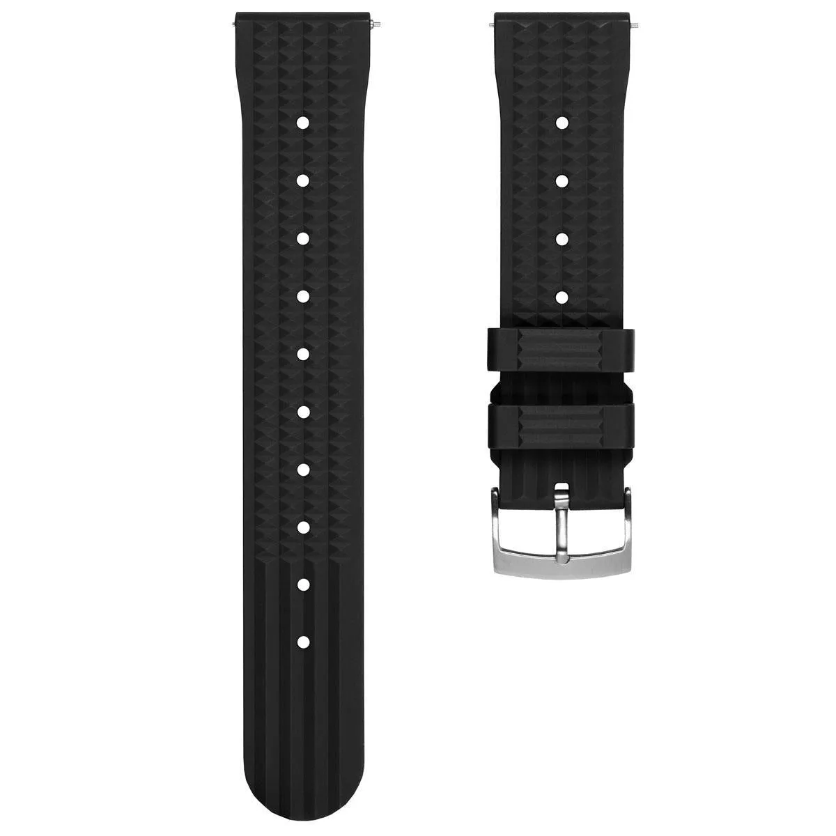 Waffle Pattern FKM Rubber Dive Watch Strap - Black