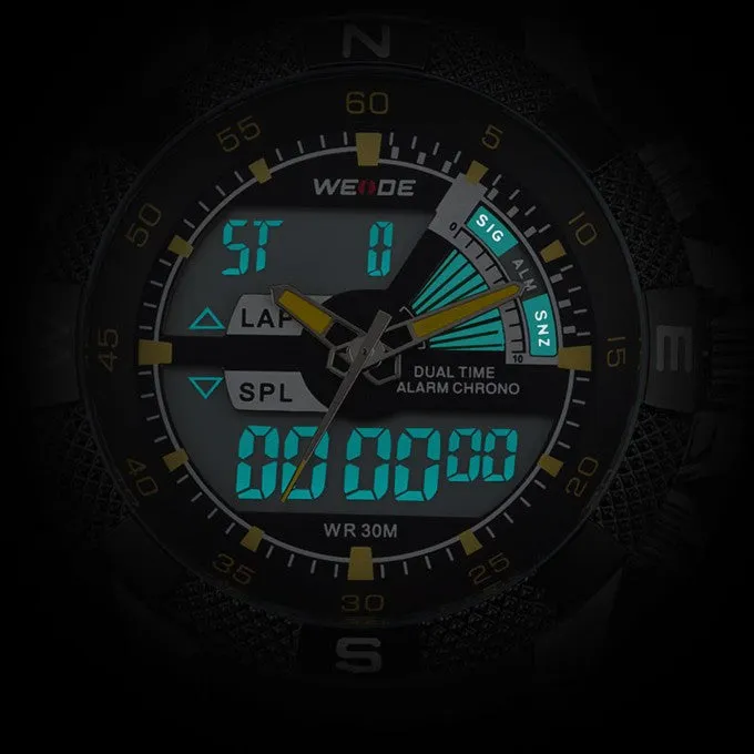 WEIDE Men Sports Watch Digital Quartz Full Steel Military Watches 30m Water Resistant Dive Multifunction LCD Display Wrist watch